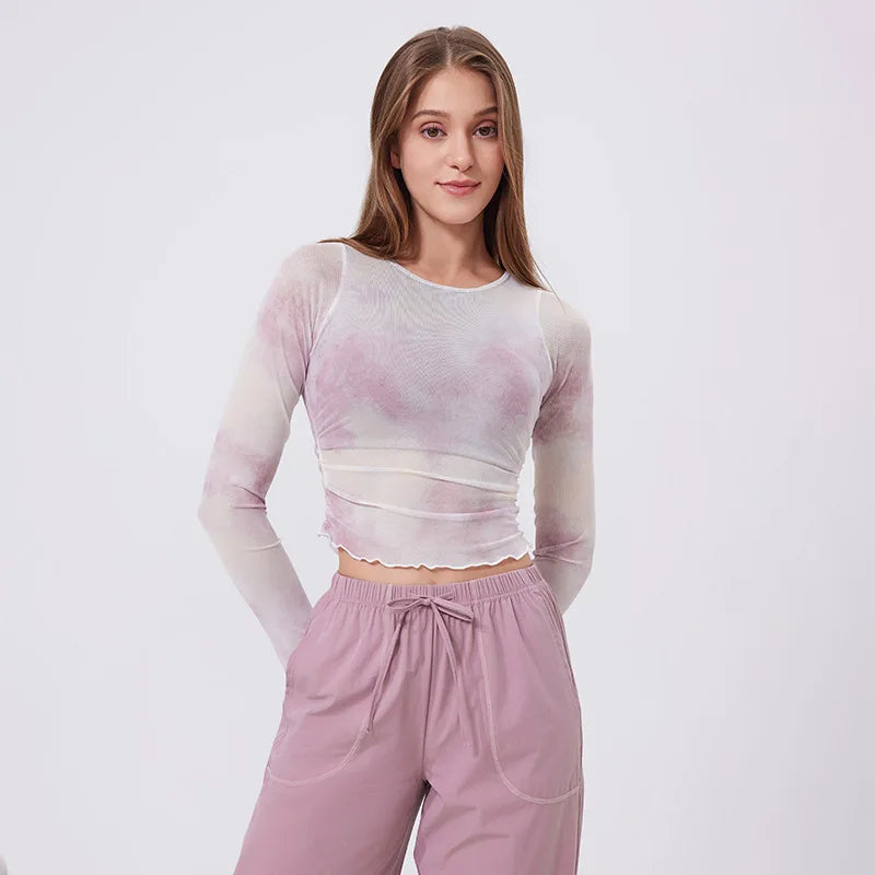 Women Long Sleeve With Chest Pad T-shirt Gym Workout Vest - color 4 / M