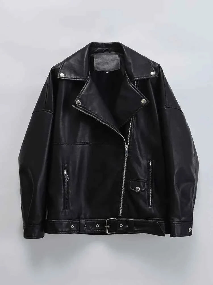 Women Loose Retro Pu Faux Leather Jacket