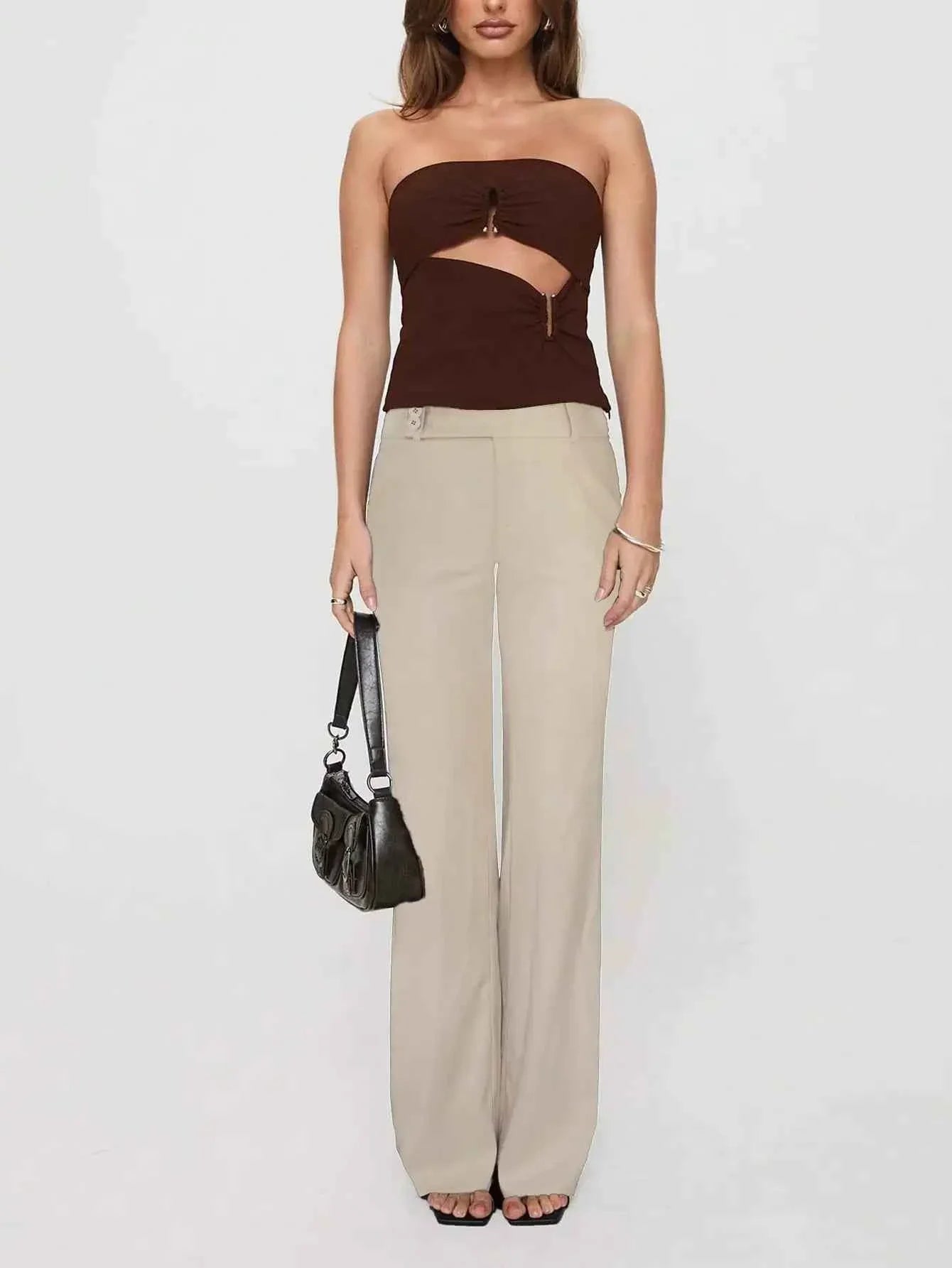 Women Low Drop Waist Casual Elastic Waist Long Pants