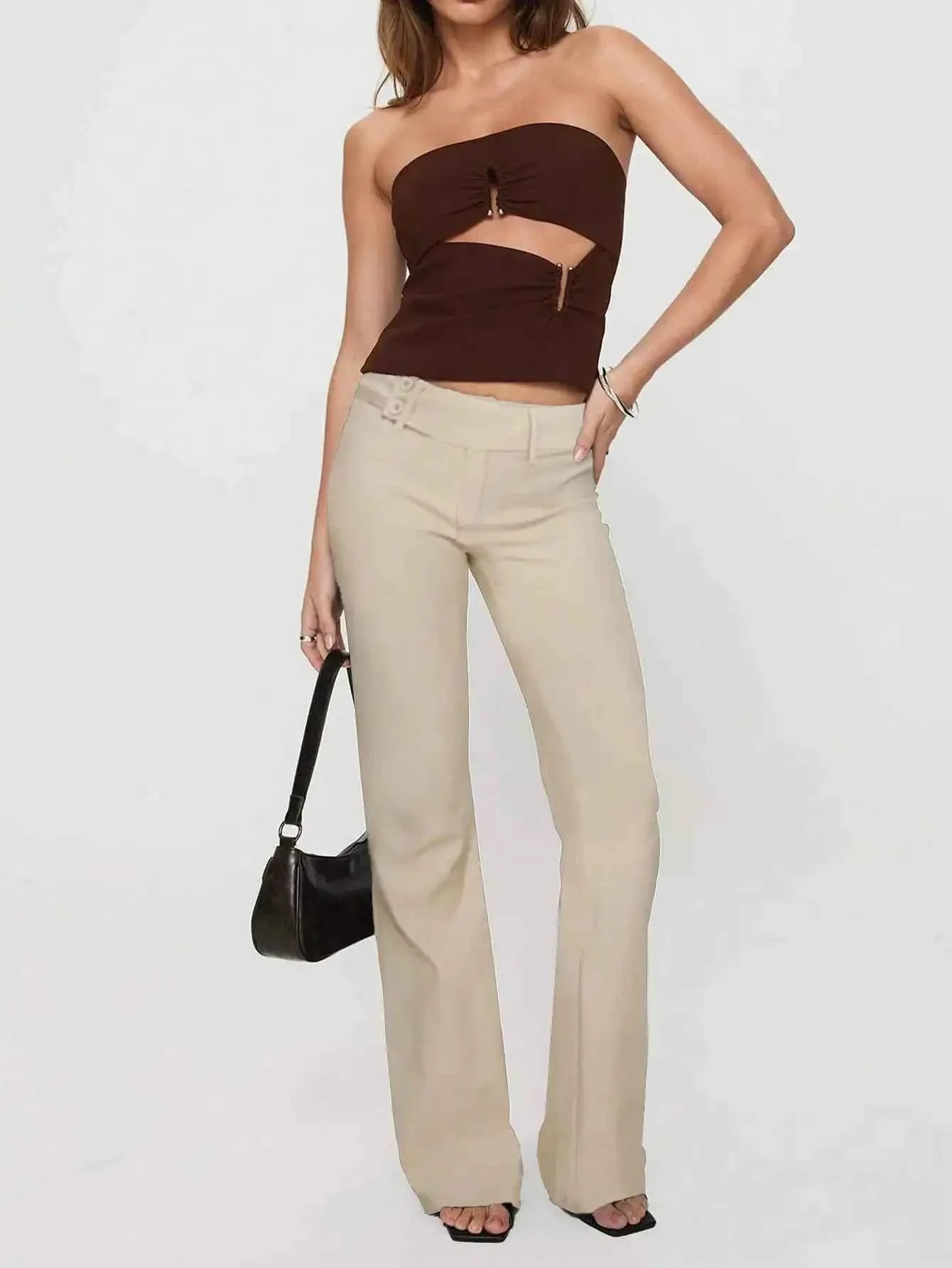 Women Low Drop Waist Casual Elastic Waist Long Pants