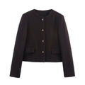 Women O-Neck Pilots Jacket with Metal Buttons - black / M