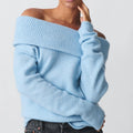 Women Off Shoulder Sweater - Blue / L