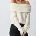 Women Off Shoulder Sweater - WHITE / S