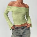 Women Off Shoulder Top - green / L