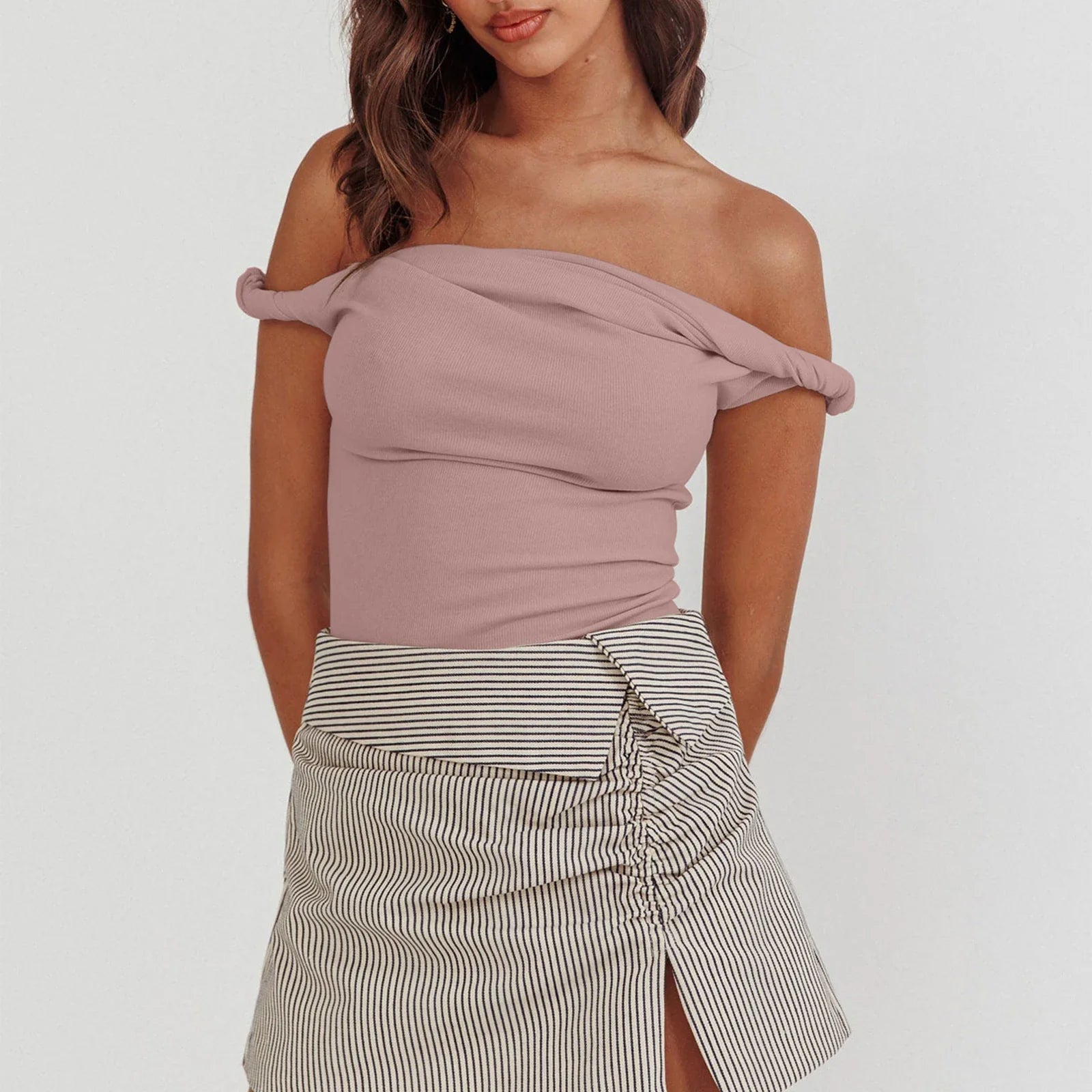 Women Off Shoulder Top Sleeveless Twist Strap Tank - D / M