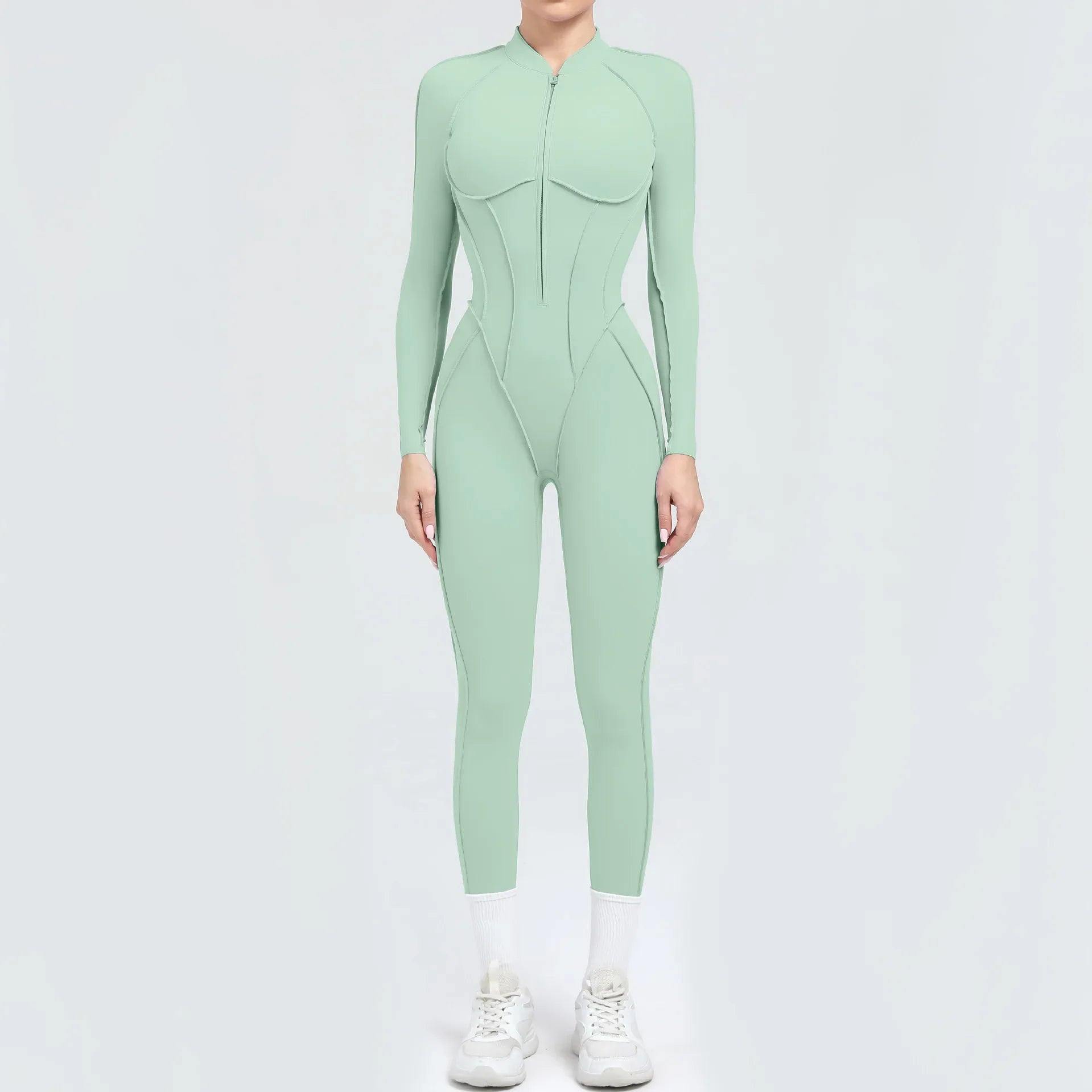 Women One Piece V Back Tracksuit - green bean / L / CHINA