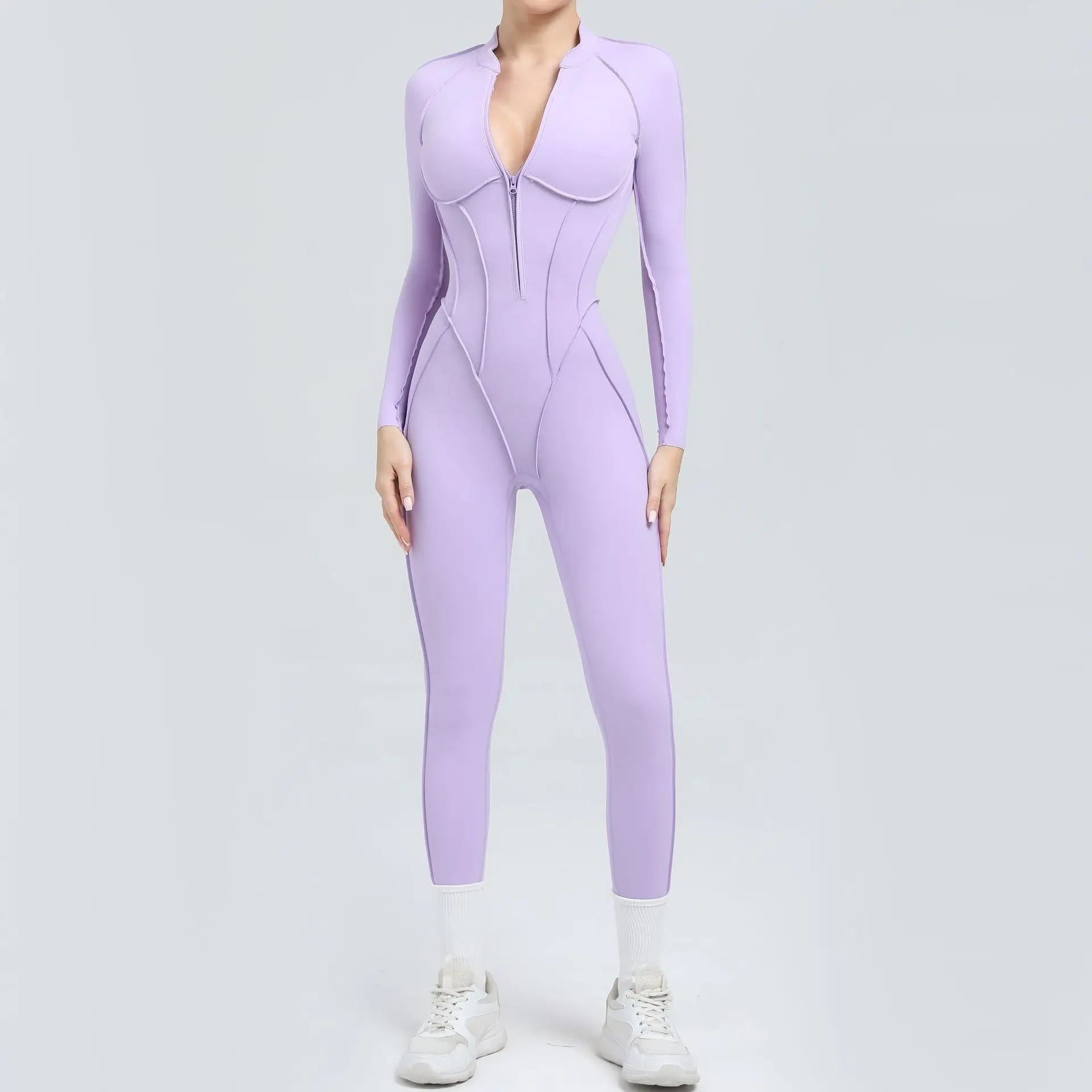 Women One Piece V Back Tracksuit - lavender purple / S / CHINA