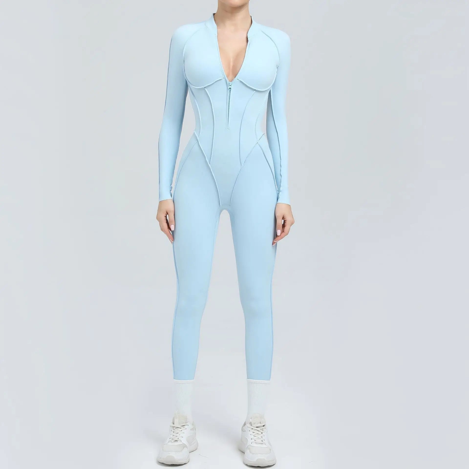 Women One Piece V Back Tracksuit - sky blue / L / CHINA