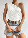 Women One Shoulder Pleated Tank Top