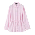 Women Oversize Shirt With Belt - Pink / S