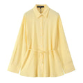 Women Oversize Shirt With Belt - Yellow / S