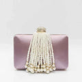 Women Pearl Tassel Satin Evening Bag
