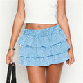 Women Plaid Ruffle Mini Skirt - Blue / S