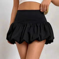 Women Pleated Bubble Mini Skirt - black / L