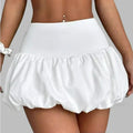 Women Pleated Bubble Mini Skirt - WHITE / M