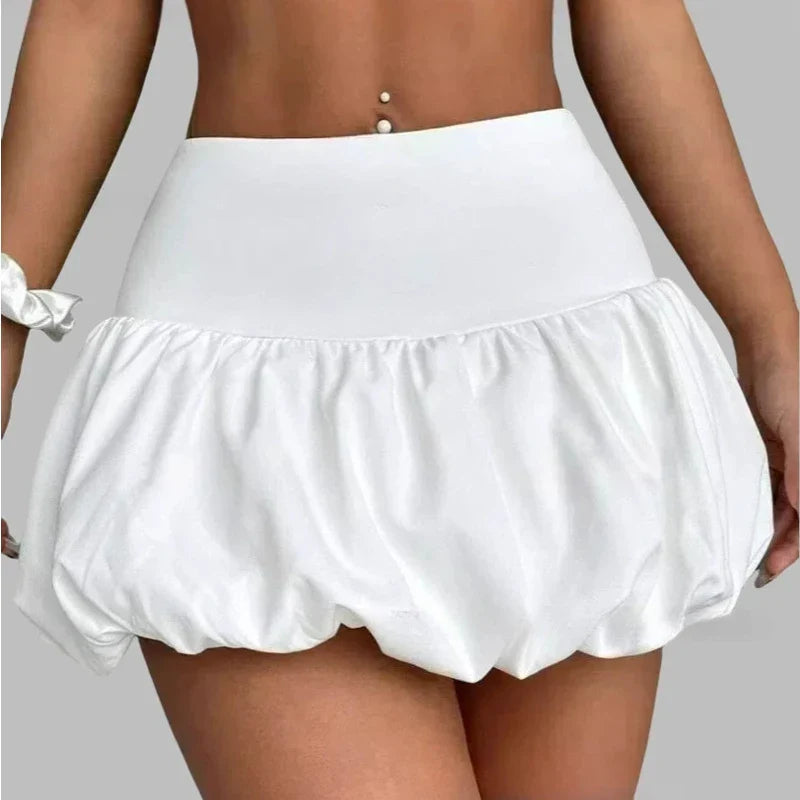 Women Pleated Bubble Mini Skirt - WHITE / M