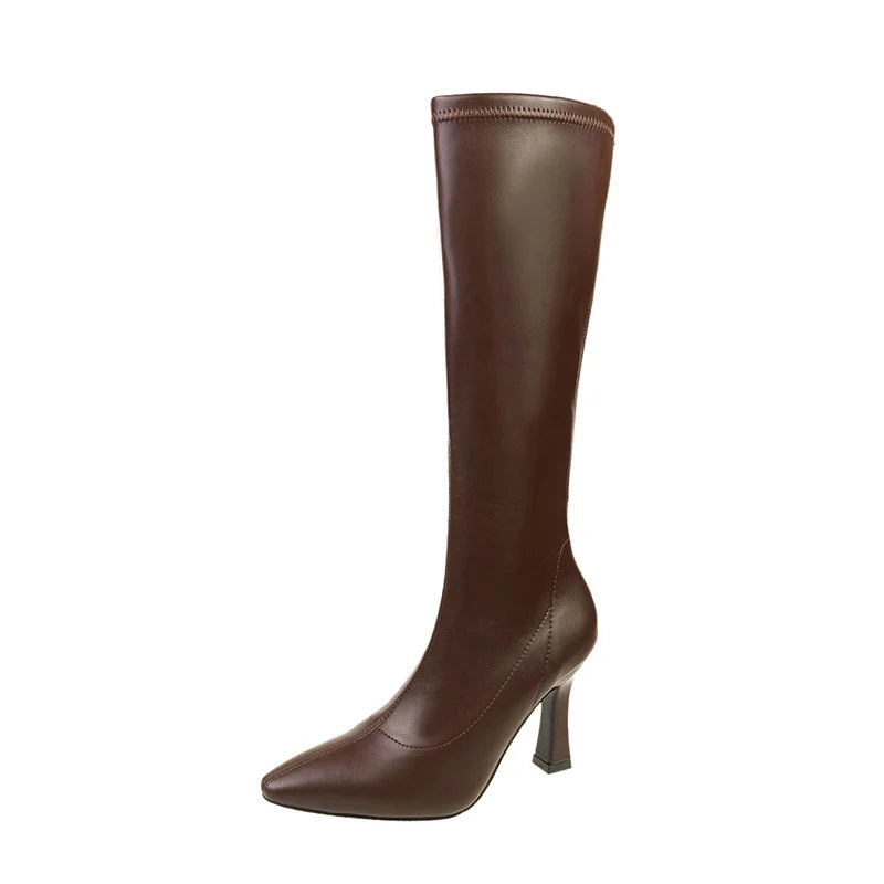 Women Pointed Toe High Heels Long Boots - Brown / 40