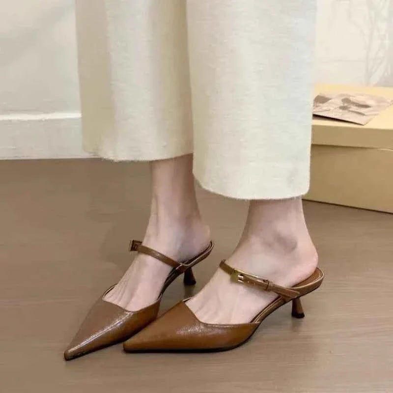 Women Pointed Toe Slippers Mid Heels