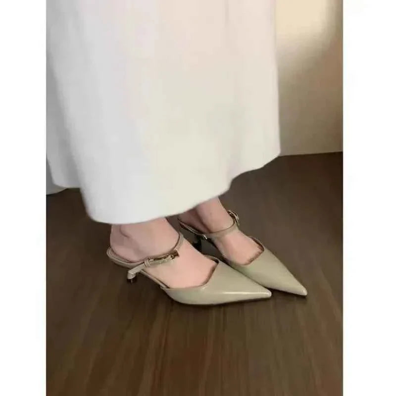 Women Pointed Toe Slippers Mid Heels