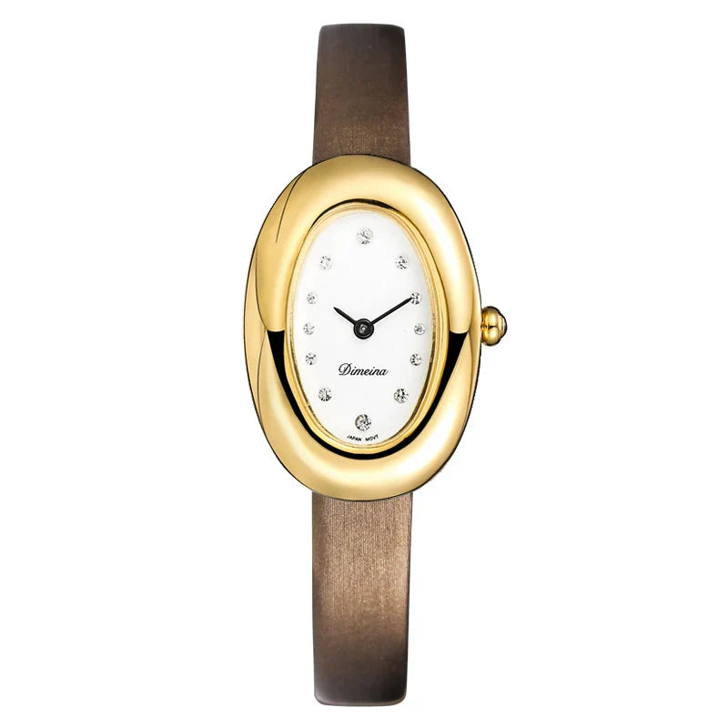 Women Quartz Watch Roman Numerals Vintage Simple Oval Clock Stainless Steel