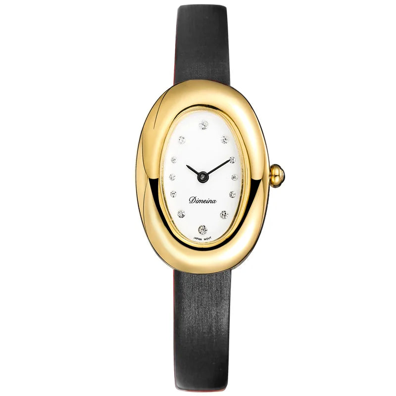 Women Quartz Watch Roman Numerals Vintage Simple Oval Clock Stainless Steel