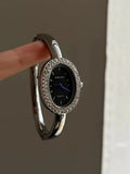 Women Quartz Watch Roman Numerals Vintage Simple Oval Clock Stainless Steel - 07