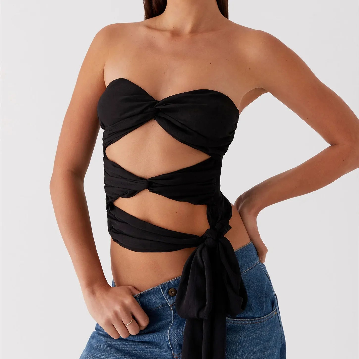 Women Ruched Tube Top - D / M