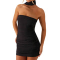 Women Ruched Tube Top Dress With Scarf
