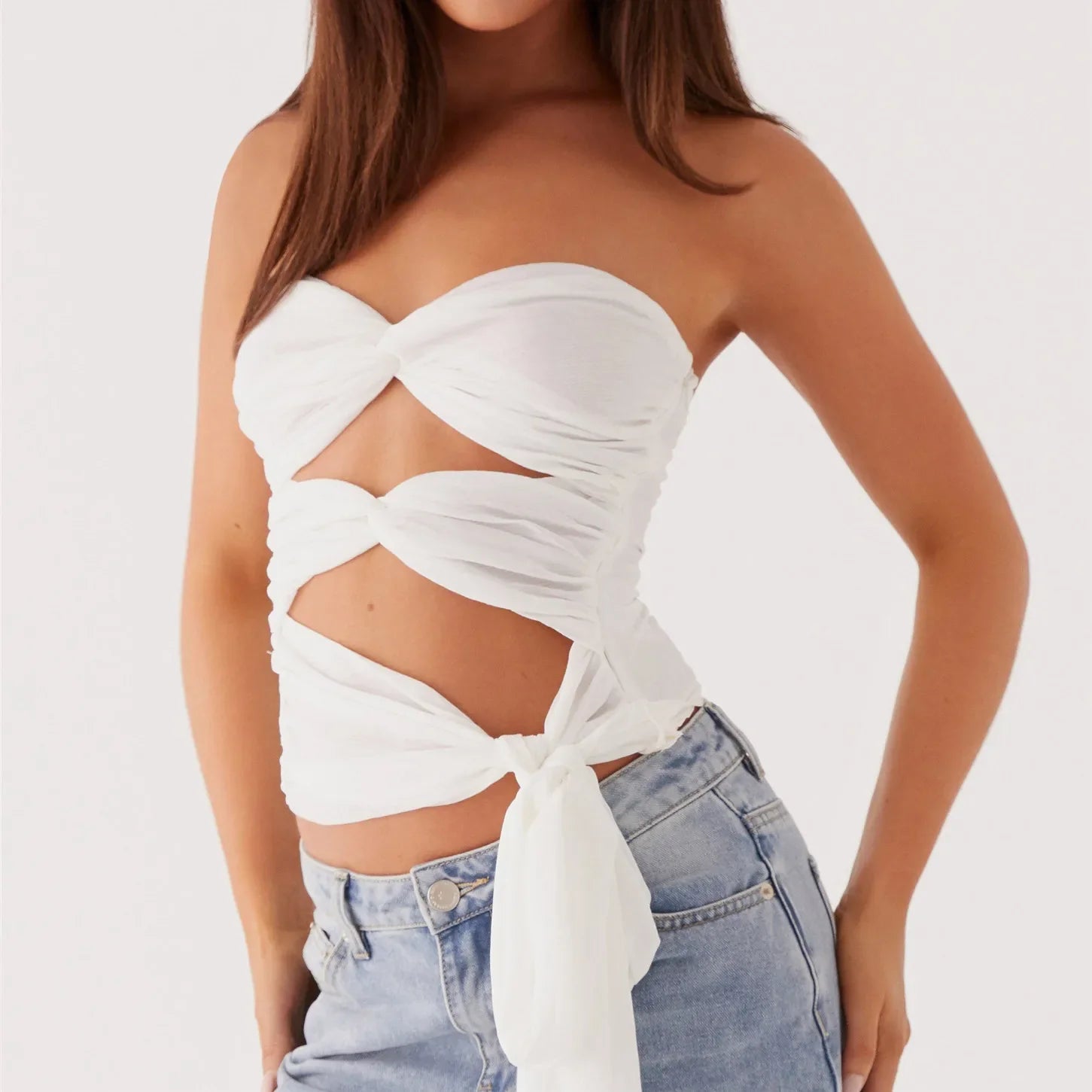 Women Ruched Tube Top - F / L