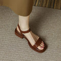 Women Sandals Low Heels Basic Genuine Leather - Brown / 36