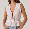 Women Shirred Tank Top - APRICOT / S
