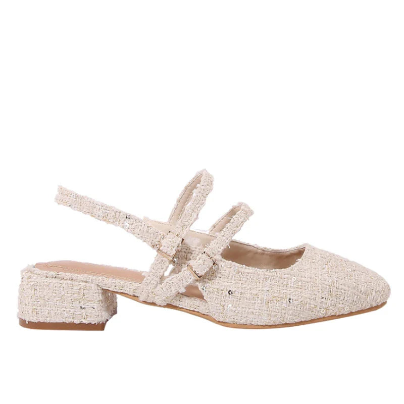 Women Shoes Buckle Strap Light Fabric Low Heels