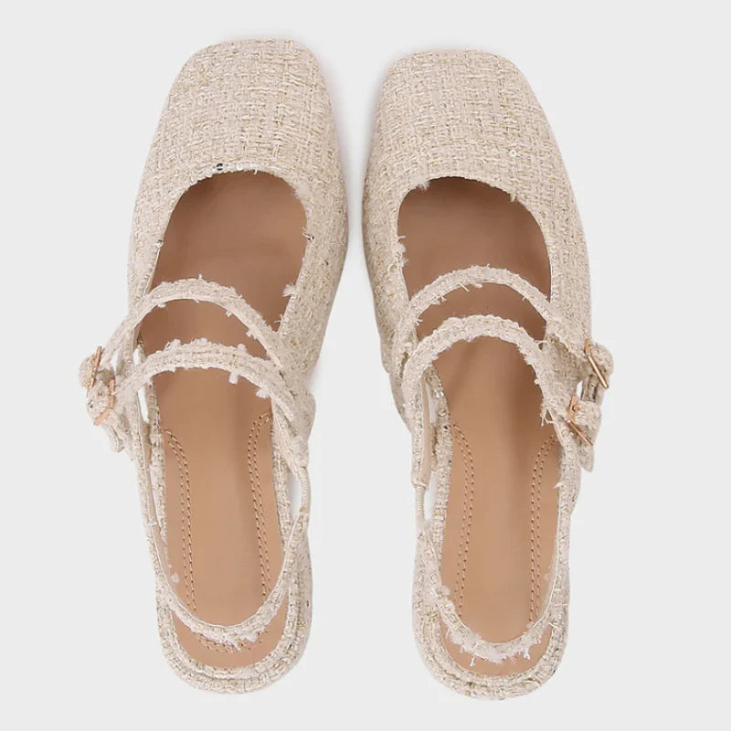 Women Shoes Buckle Strap Light Fabric Low Heels