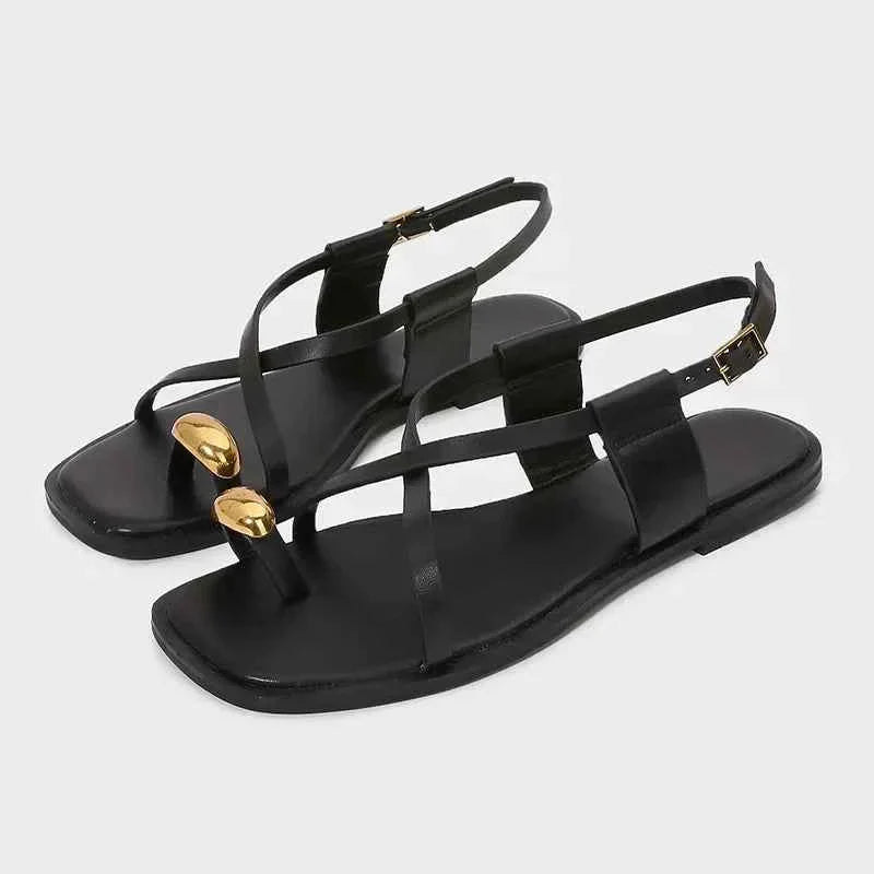 Women Shoes Metal Decorations Strip Flat Sandals