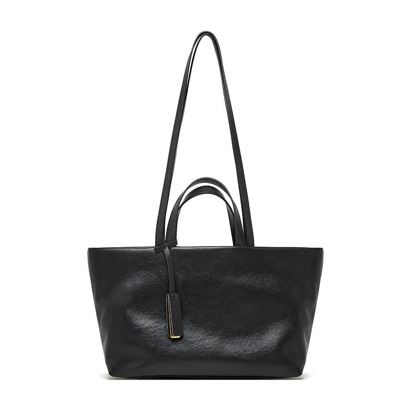 Women Shoulder Bag Leather Large Capacity Square Fashion Tote - black