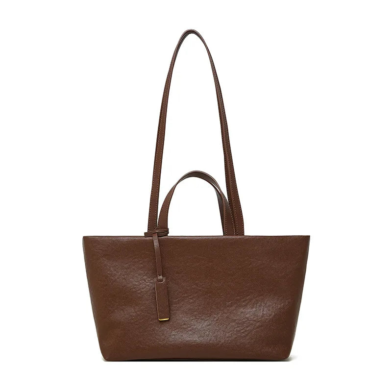 Women Shoulder Bag Leather Large Capacity Square Fashion Tote - Brown