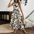 Women Sleeveless Boho Floral Maxi Dress Button Shirt V Neck Flowy Belted - electronic accessories