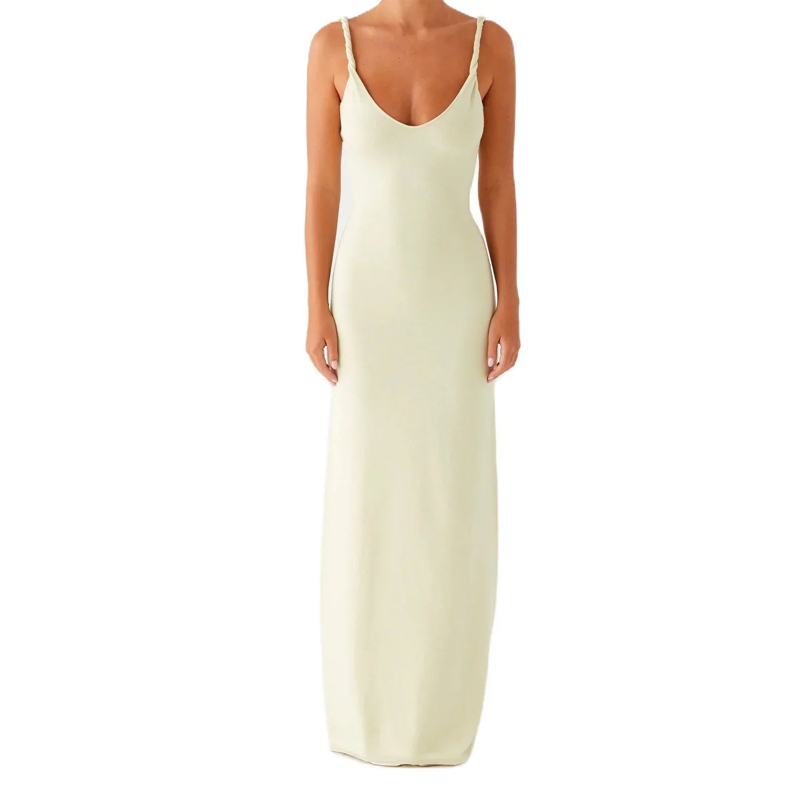 Women Sleeveless Dress V-Neck Backless - Yellow / L