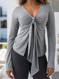 Women Slim Fit T-shirts Tops Long Sleeve V Neck - B / L