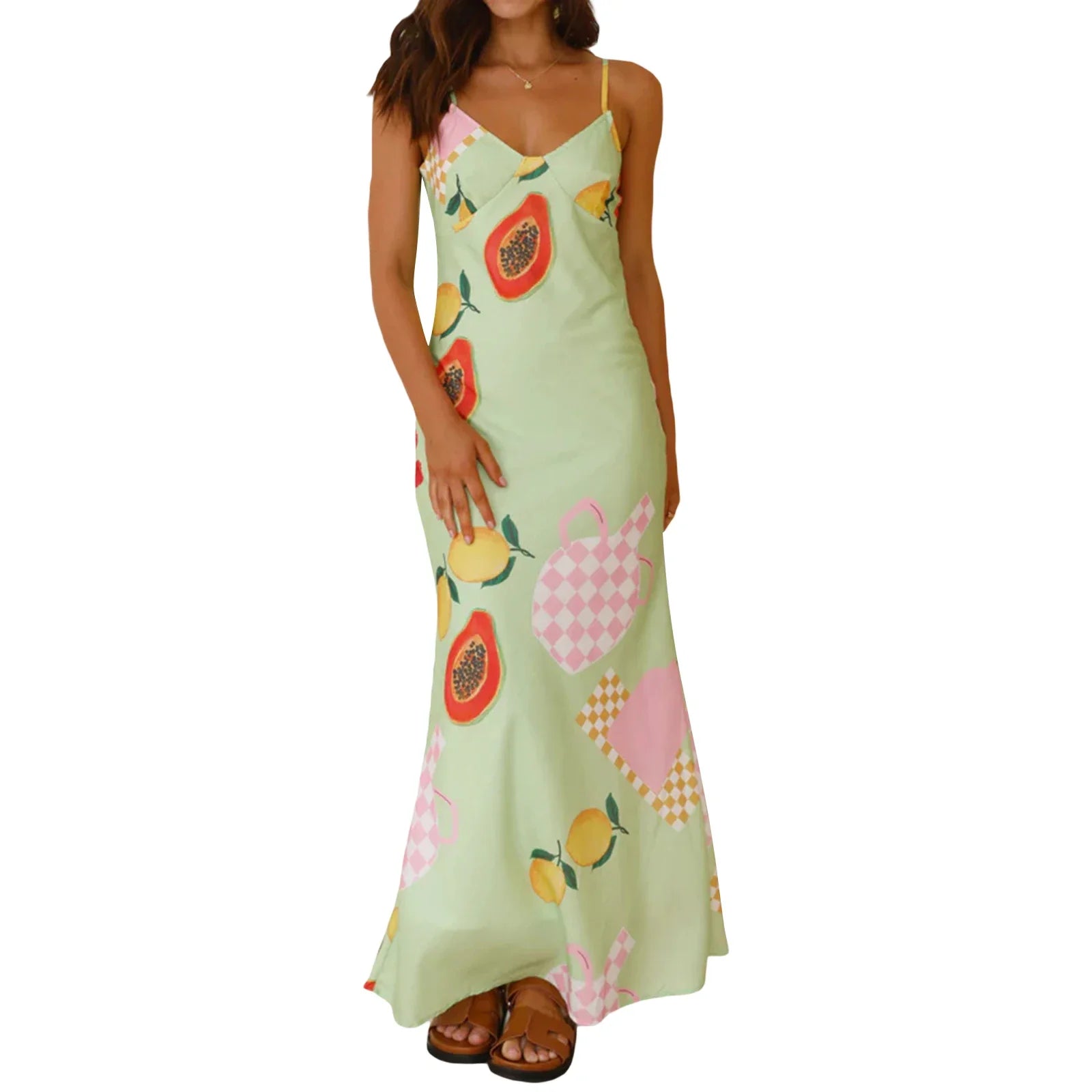 Women Slip Dress Sleeveless Spaghetti Straps V-neck - Mint / M