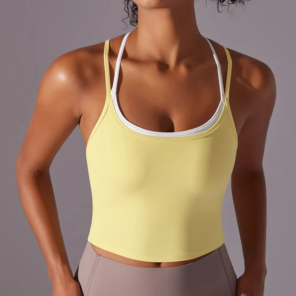 Women Solid Color Fitness Yoga Bra - Cream yellow / L / CHINA