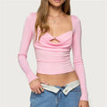Women Solid Long Sleeve Casual Crop Top - B / M