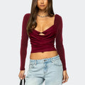 Women Solid Long Sleeve Casual Crop Top - C / M