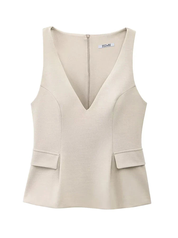 Women Solid Skirt Hem Tops Spring Summer Fashion Chic Sleeveless - Other