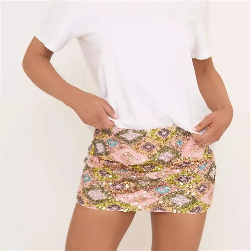 Women Sparkly Sequins Mini Skirt