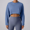 Women Sports Crop Top Long Sleeve T-Shirts - Grey Blue / S 4