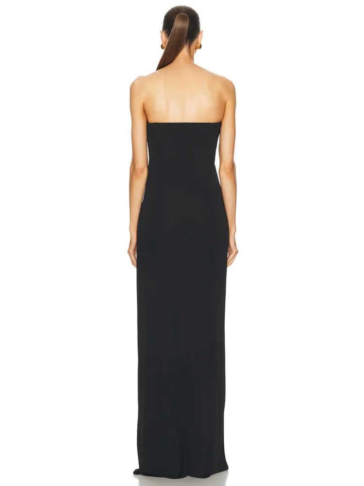 Women Strapless Backless Black Maxi Long Dress