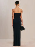 Women Strapless Backless Black Maxi Long Dress