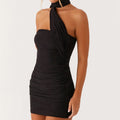 Women Strapless Tube Mini Bodycon Dress with Scarf - black / M