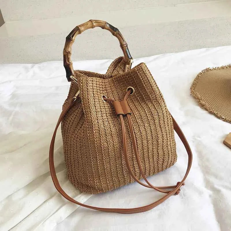 Women Straw Weave Bucket Bag